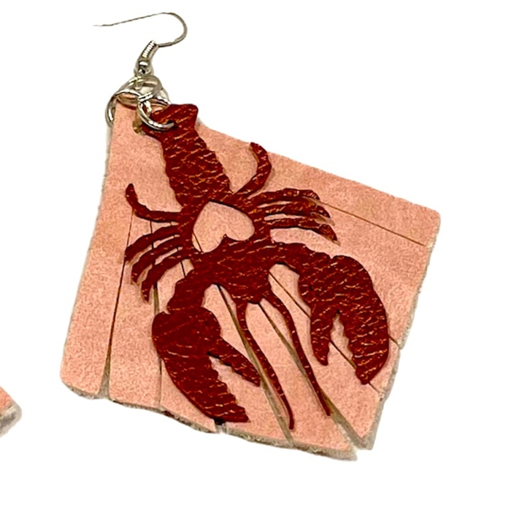 Crawfish Mardi Gras crawdadvegan leather earrings